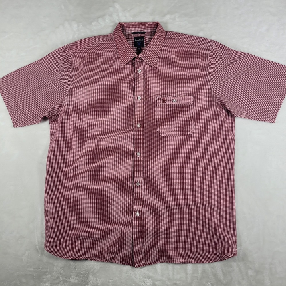 James Pringle Short‎ Sleeve Button Up Shirt Men's XL Red Checker Casual Comfort